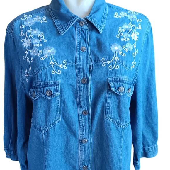 Large Vintage Women's Shirt Ozark Mountain Jean Company Denim Embroidered Ranch - Picture 1 of 6